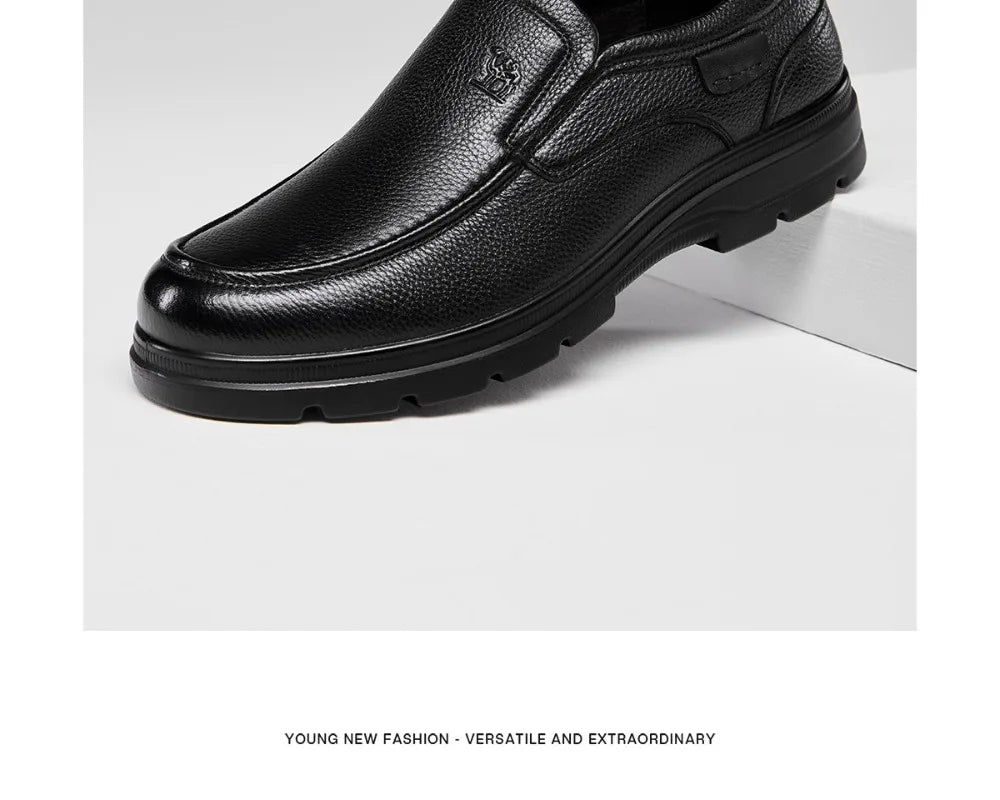Golden Camel Men's Shoes 2026 New Business Casual Soft Sole Leather Shoes Brand Design Soft Soles Non-slip Velvet Warm Loafers