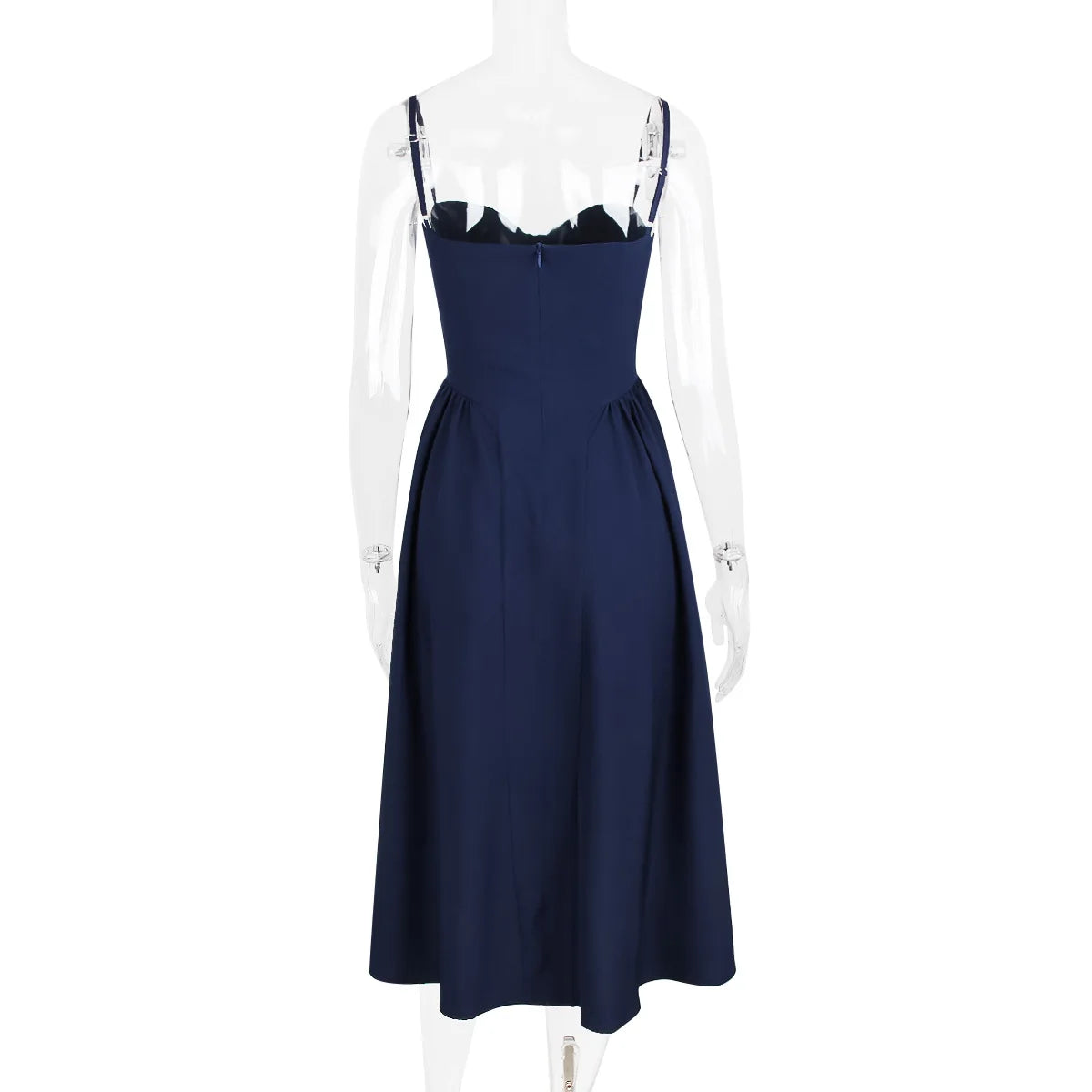 Women Elegant Sleeveless Backless Pleated Dresses Lady Sexy Solid Sling Midi Dress 2024 Female Party Evening A-line Robes