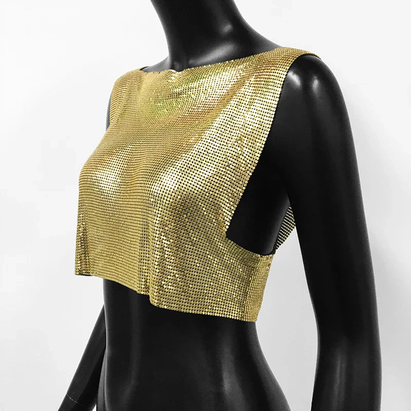 Sexy Metal Sequin Tank Top For Women y2k Summer Beach Backless Crop Top Rave Festival Club Outfits Camisole