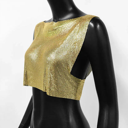 Sexy Metal Sequin Tank Top For Women y2k Summer Beach Backless Crop Top Rave Festival Club Outfits Camisole