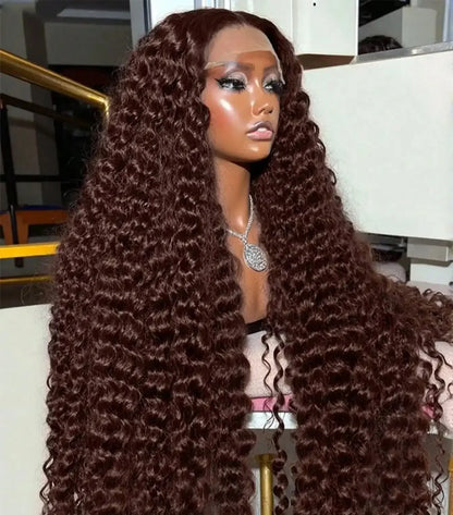 Chocolate Brown Deep Wave Frontal Wig Colored #4 Deep Curly Lace Front Human Hair Wigs Remy 13x4 HD Lace Frontal Wigs For Women