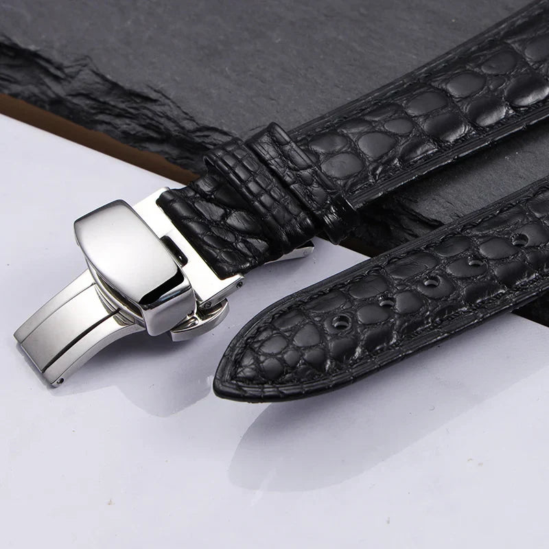 High quality Two-sided Crocodile Skin leather watch strap Butterfly clasp 19mm 20mm 21mm 22mm men metal Watchband soft bracelet