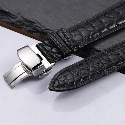 High quality Two-sided Crocodile Skin leather watch strap Butterfly clasp 19mm 20mm 21mm 22mm men metal Watchband soft bracelet