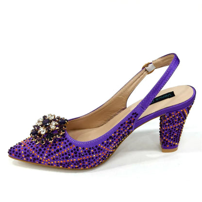 INS Style Green Party Shoe and Bag Set in Women Pointed-Toe Rhinestone High Heels Elegant African Ladies Shoes