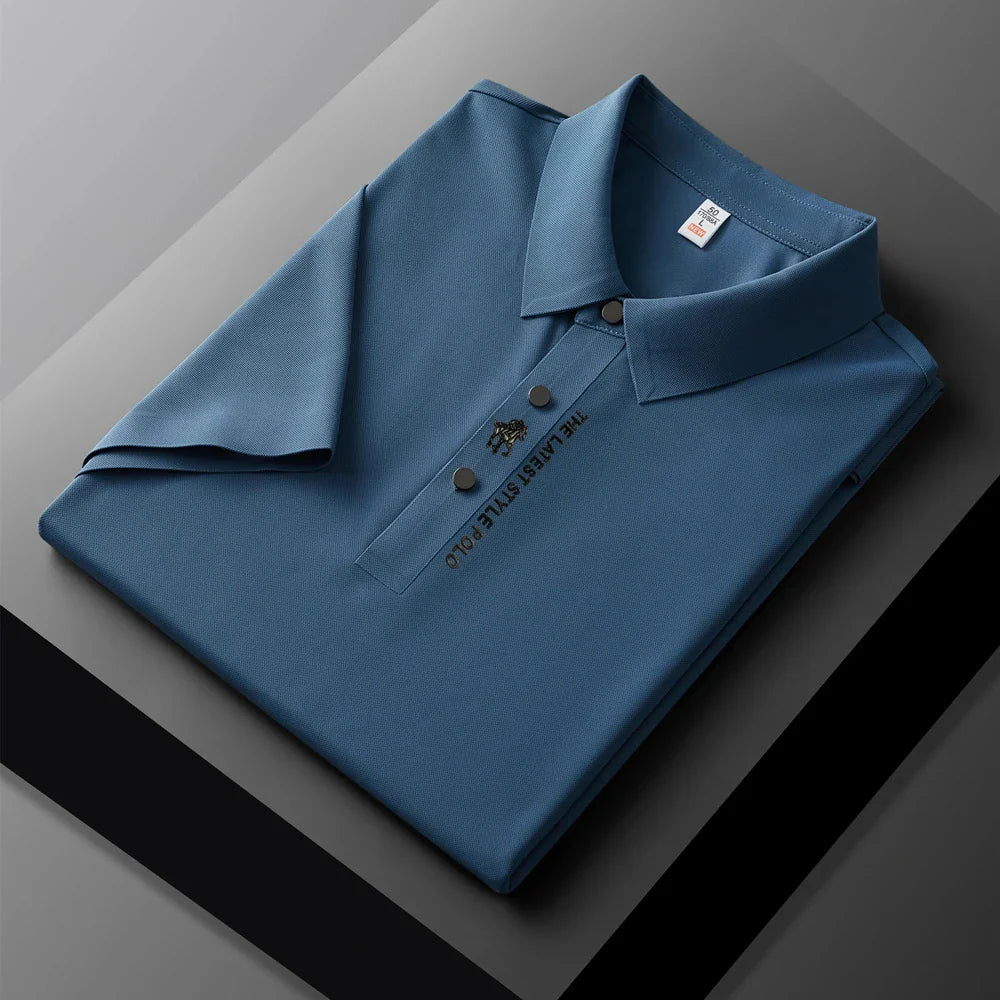 High quality silk breathable short sleeve POLO shirt men's lapel top 2024 summer new light luxury brand printed casual T-shirt