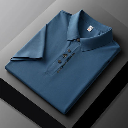 High quality silk breathable short sleeve POLO shirt men's lapel top 2024 summer new light luxury brand printed casual T-shirt