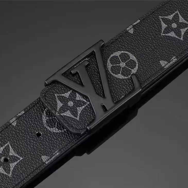 Men's Genuine Leather Belt Business Casual Automatic Buckle Checker Pattern Cowhide Trousers Belt