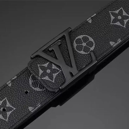 Men's Genuine Leather Belt Business Casual Automatic Buckle Checker Pattern Cowhide Trousers Belt