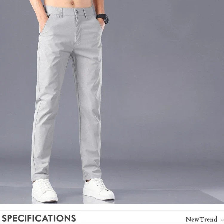 Men's Lightweight Casual Pants Summer Thin Ice Silk Straight Tube Simple Business Office Trousers Comfortable Soft Daily Wear