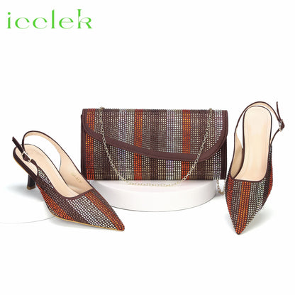Italian Design African Women's High Heels Pointed Toe Sandals Party Wedding Party Magenta Color Shoes and Bags Set