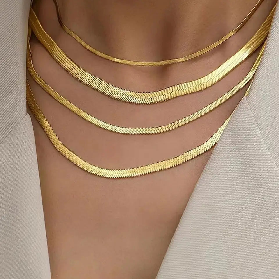 Fashion Unisex Snake Chain Women Necklace Choker Stainless Steel Herringbone Gold Color Chain Necklace For Women Jewelry