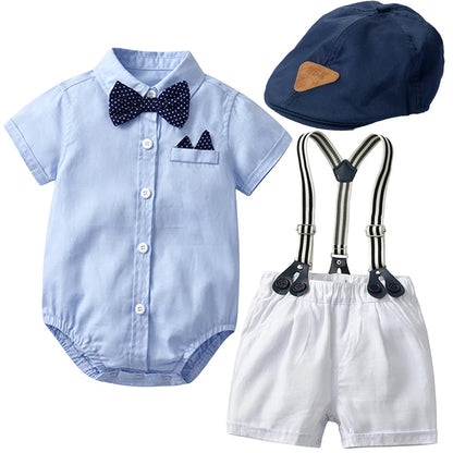 Kid Boy Formal Birthday Outfit Suit Toddler Gentleman Wedding Striped Vest Shirt 1-6 Years Baby Pants Boys Ceremony Outerwear