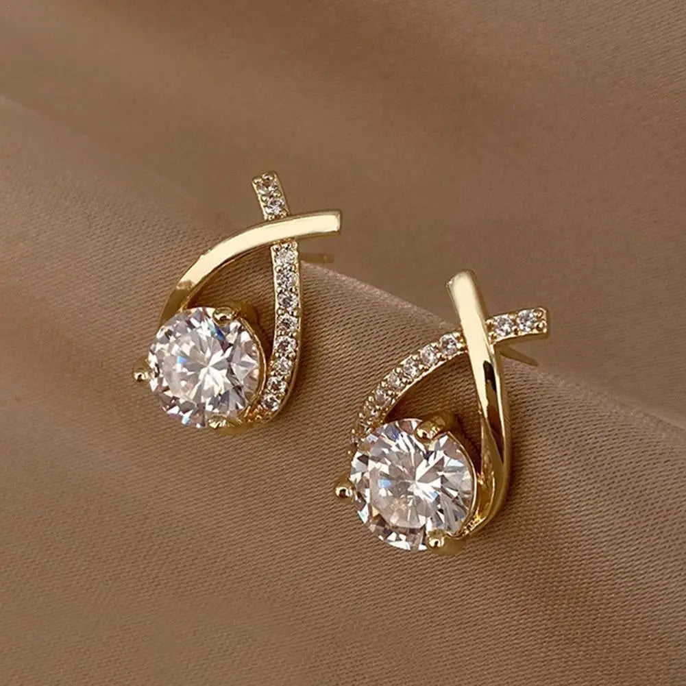 Vintage Cross Stud Earrings For Women Girls Korean Style Elegant Crystal Jewelry Ear Rings Fishtail Lady Earrings Gift