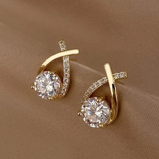 Vintage Cross Stud Earrings For Women Girls Korean Style Elegant Crystal Jewelry Ear Rings Fishtail Lady Earrings Gift