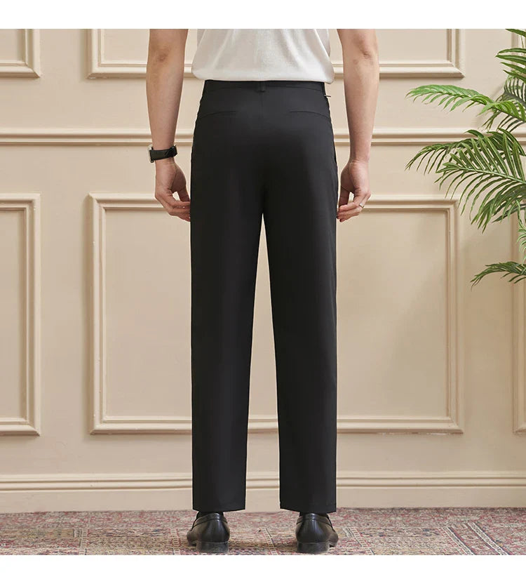 Men‘s Slim-Straight Fit Trousers for Spring & Summer Slim Fit Daily Work Trousers, Solid Color Street Suit Trousers