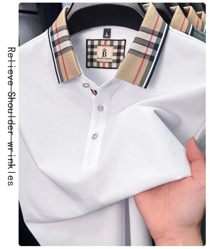 Luxury brand short sleeve polo shirt men fashionable simple solid color summer mercerized cotton breathable casual lapel T shirt
