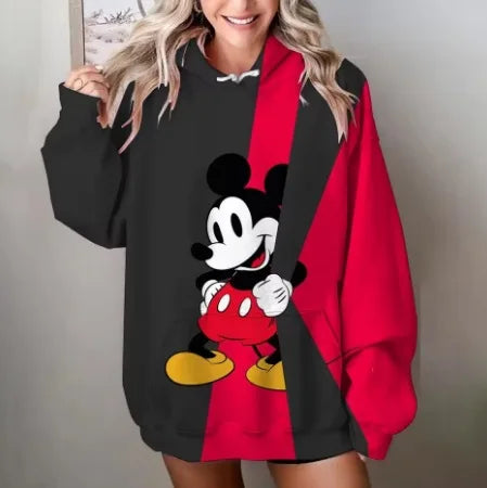 Mickey Mouse Red Hoodie Women 2025 Autumn Oversized Printed Pullover Casual Streetwear Disney Y2K Aesthetic Fashion Comfortable