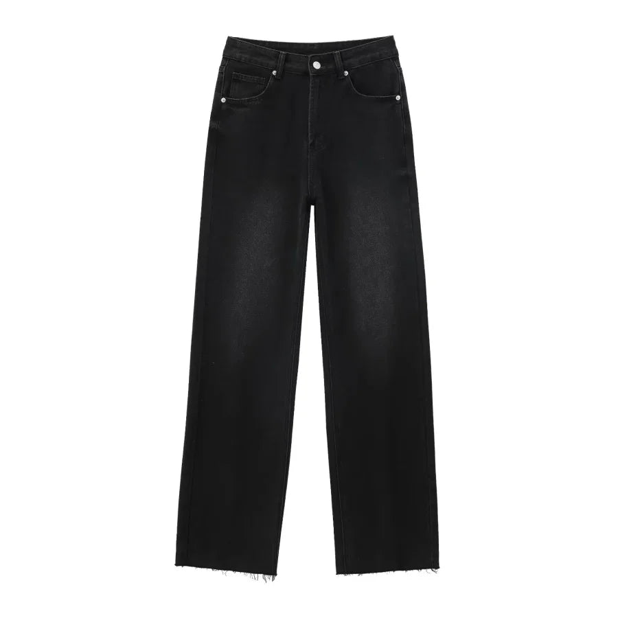 ETJ Wide-leg high-waisted jeans  women's classic everything with five pockets washed soft comfortable ultra-long jeans6045022