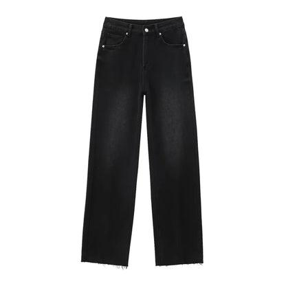 ETJ Wide-leg high-waisted jeans  women's classic everything with five pockets washed soft comfortable ultra-long jeans6045022