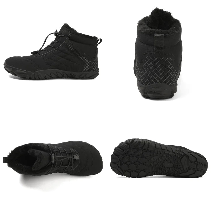 Botas de Caminhada de Inverno Barefoot Masculinas Femininas, Botas de Neve Quentes Sem Salto, Botas de Tornozelo com Biqueira Larga, Impermeáveis Minimalistas