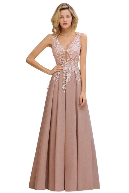 Dusty Pink Bridesmaid Dresses Appliques Lace V Neck Illusion Blue Burgundy Silver For Bride Wedding Party Prom Gowns Vestidos