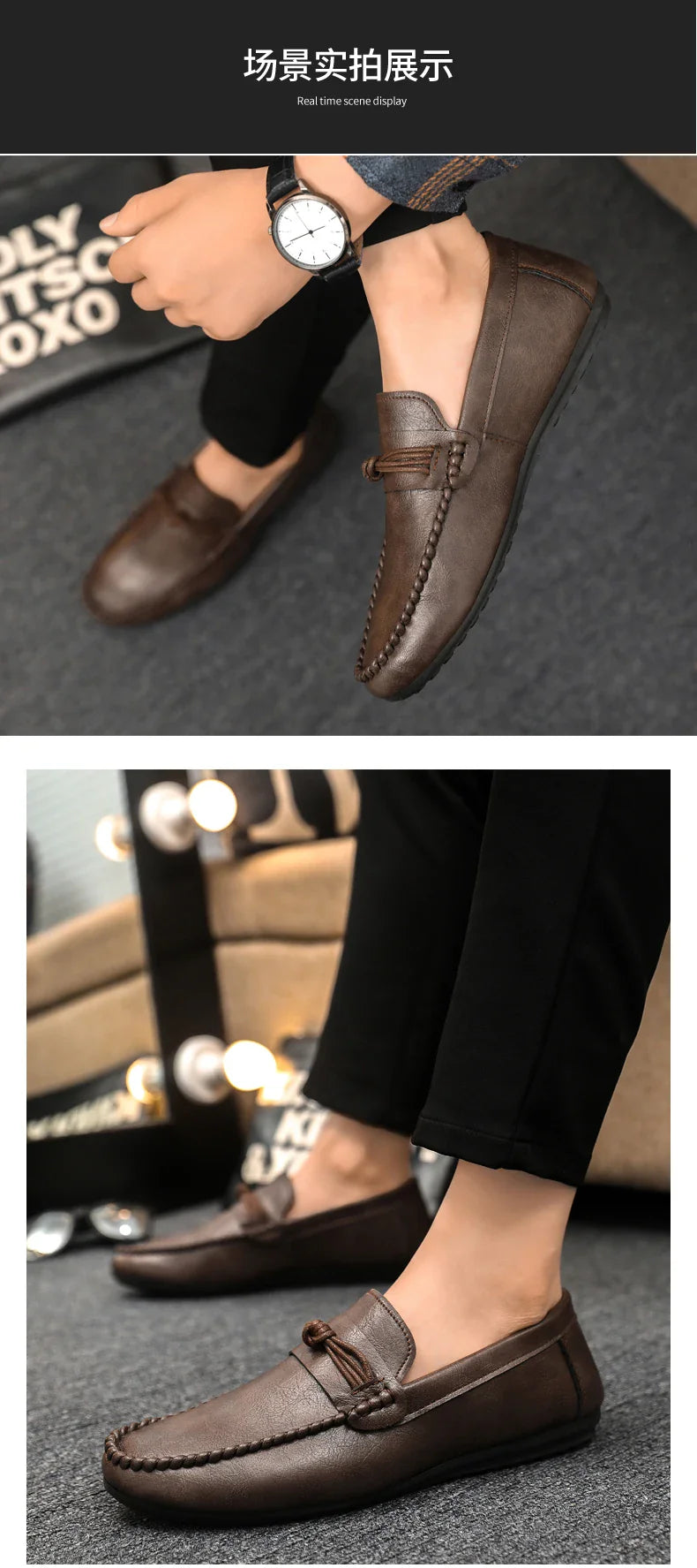Classic Black Men's Leather Loafers Big Size 46 Slip on Shoes Man Office Shoes Comfortable Soft Flat Casual Shoes For Men