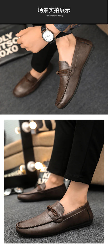Classic Black Men's Leather Loafers Big Size 46 Slip on Shoes Man Office Shoes Comfortable Soft Flat Casual Shoes For Men