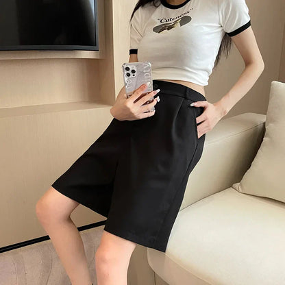 Large Size Women Summer Casual Suit Shorts Lady Comfortable Office Work Wide Leg Short Pants Female Daily Baggy Versatile Pants