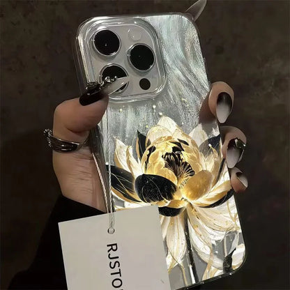 Pink Peony Lotus Print Phone Case for IPhone 16 15 14 13 12 11 17 Air Pro Max 15 Pro 7 8 Plus 16e Shockproof Silver Plated Cover