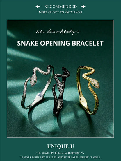 Authentic Green Zircon Snake Opening Bracelet Animal Cuff Bracelet Pave Setting CZ for Women Fashion Jewelry YIB058