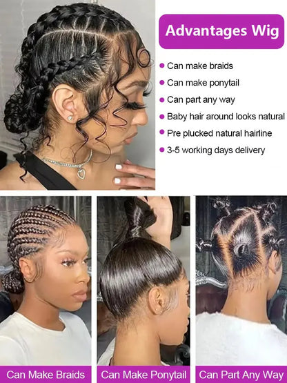 5x5 Kinky Straight Glueless Wigs Pre Cut Lace Kinky Straight Lace Front Wig  Yaki Straight Human Hair Wig For Woman 250% Density