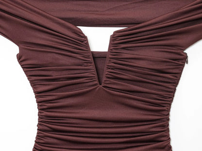 2025 Women Sexy Off Shoulder Solid Pleated Slim Bodysuits Ladies Soft Slim Swimsuit Playsuits Mujer Rompers LS9375