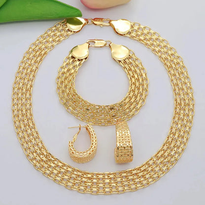 High Grade African Jewelry Women Necklace Bracelet Moderate Size Copper Earring Neck Chain 45CM Hip Hop Wholesale Accessories
