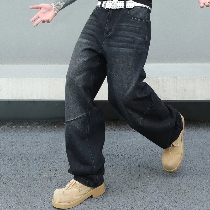 Vintage Men Y2k Baggy Denim Jeans for Men Fashion Casual Pants Streetwear Denim Hip Hop Wide-Leg Straight Casual Trousers