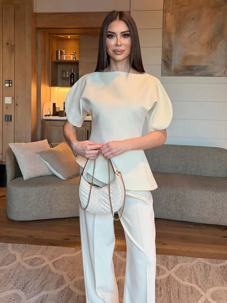 Spring Puff Sleeve Blouse For Women Casual O Neck Short Sleeve Shirts Summer Woman Fashion Solid Office Lady Chic Tops