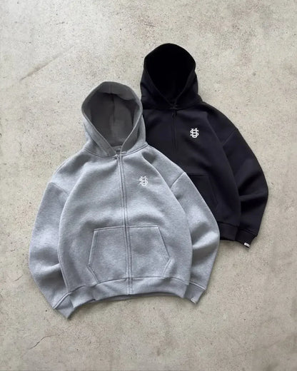 Embroidered sweatpants two-piece set Y2K clothing men's hip-hop oversized sweatpants casual zipper hoodie
