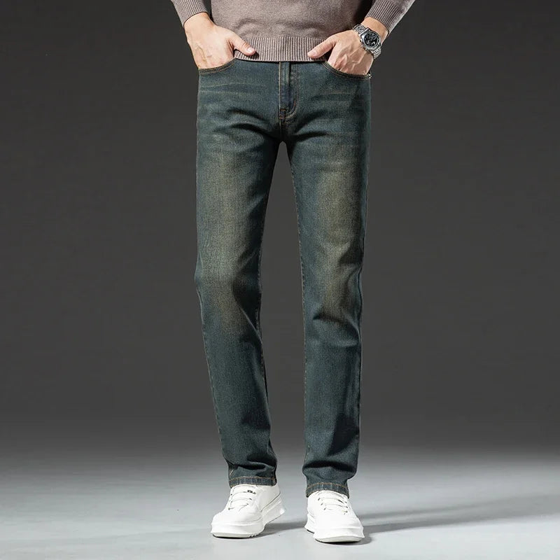 Premium Jeans Men's Autumn 2023 New Elastic High End Business Casual Old Vintage Straight Leg Jeans
