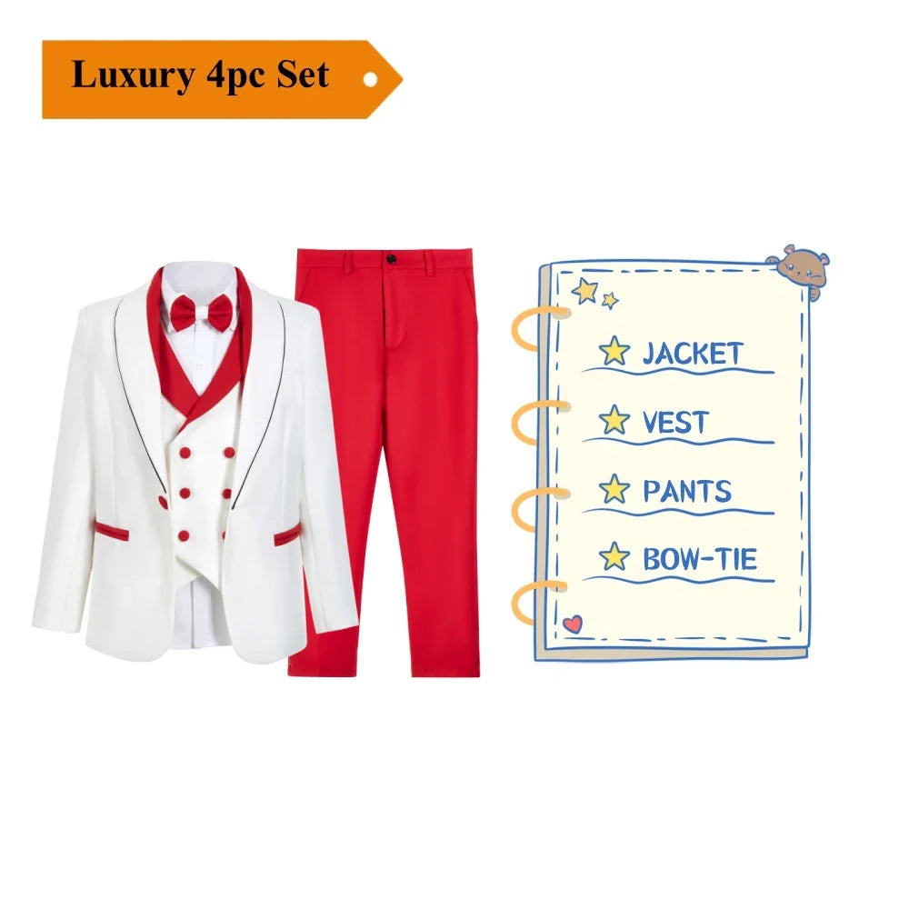 Royal Blue 4 Pieves Smart Boy's Suit Set, Kids Formal Tuxedo Jacket Vest Pants Bow-tie 24 Hours Ship Wedding Ring Bear Piano