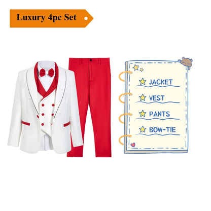 Royal Blue 4 Pieves Smart Boy's Suit Set, Kids Formal Tuxedo Jacket Vest Pants Bow-tie 24 Hours Ship Wedding Ring Bear Piano