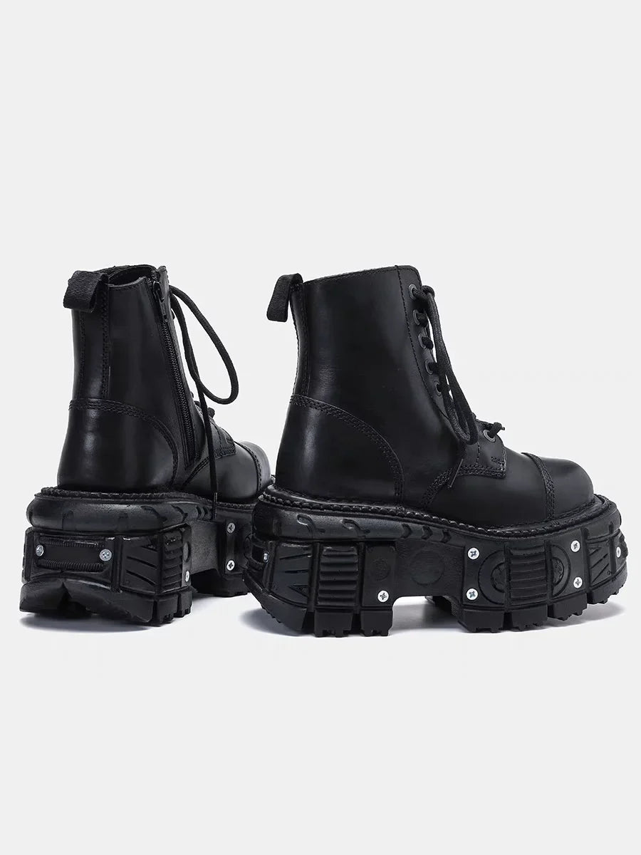 Leather Heightened 10cm Thick-soled Men's High-top British Style 2025 New Trendy Men's Boots Ruffian Handsome