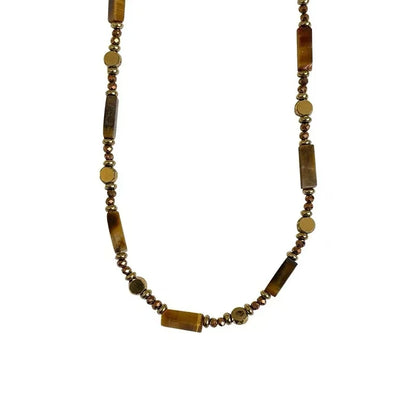 Retro Temperament Layered Tiger Eye Stone Pendant Necklace For Women Stainless steel Double-Layer Collarbone Chain Sets Jewelry