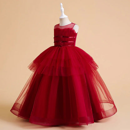 Vestidos de Festa de Daminha Batismo de Verão Meninas Elegante Tule Vestido de Noiva Formatura Menina Laço Princesa Vestido de Aniversário Fantasia de Natal