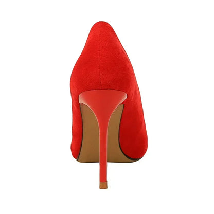 Women 9cm High Heels Daily Party Colorful Suede Pumps Female Scarpins Stiletto Evening Banquet Red Yellow Shoes Plus Size 34-43