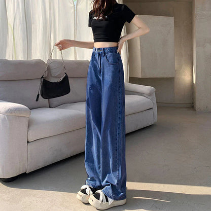 Calça Jeans Branca Feminina de Cintura Alta Jeans Branca Y2k Perna Larga Folgada