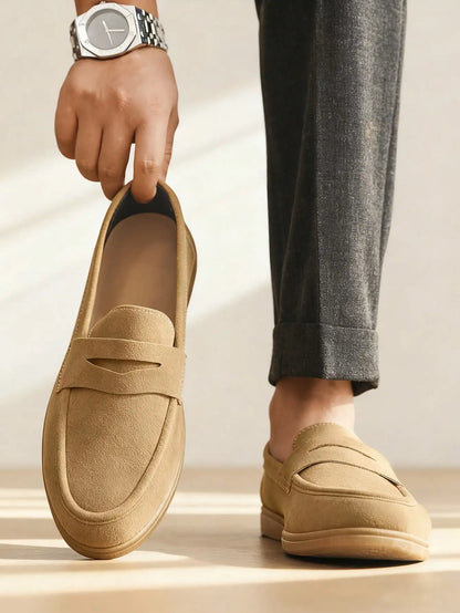 Business Commute Slip On Men's Loafers Preppy Breathable Suede Casual Shoes Outdoor Flats Non Slip Daily Walking Driving Shoes