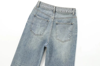 ETJ Wide-leg high-waisted jeans  women's classic everything with five pockets washed soft comfortable ultra-long jeans6045022