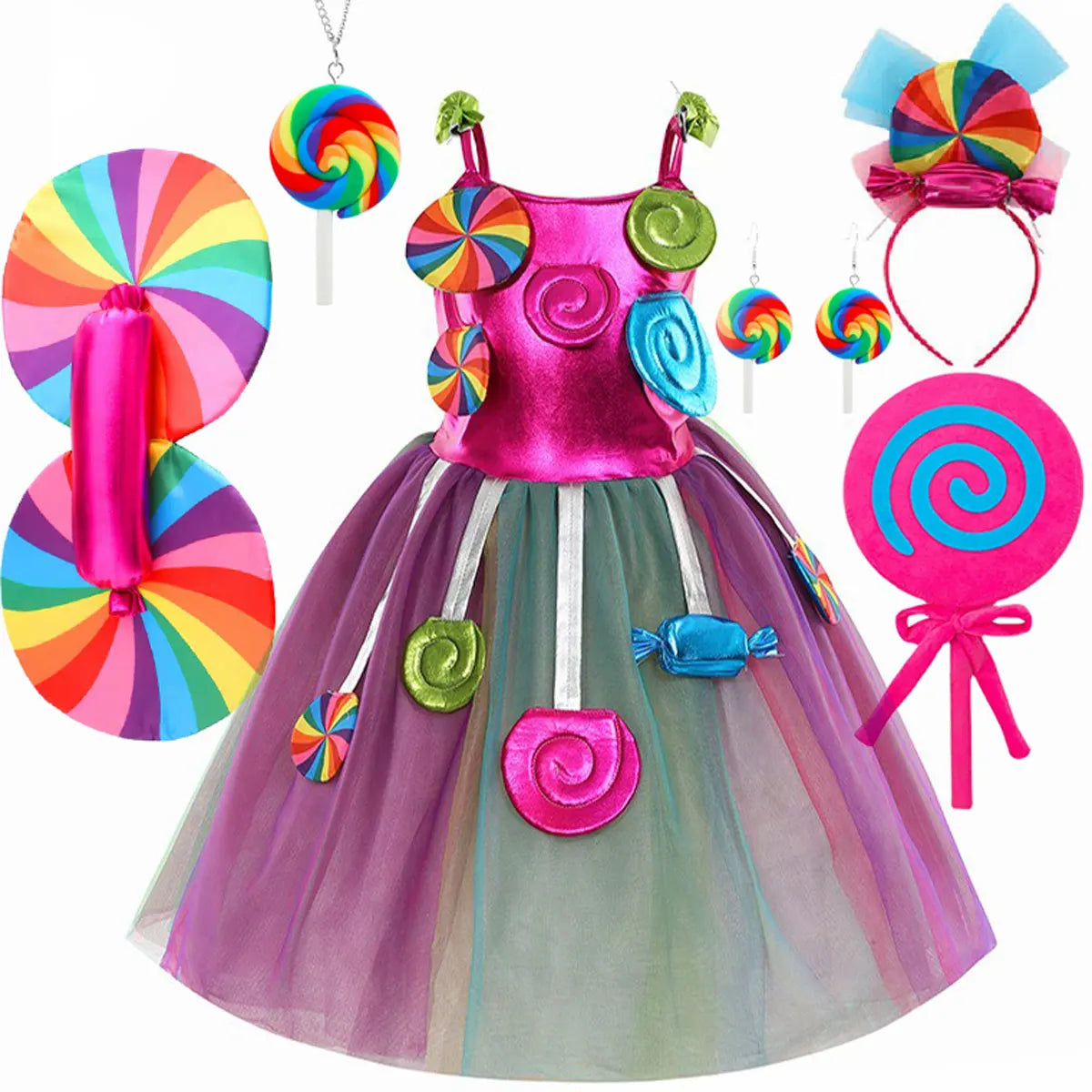 New Sweet Lollipop Candy Girl Dress Carnival Party Little Kids Birthday Costume Fancy Rainbow Tutu Children Wedding Clothes