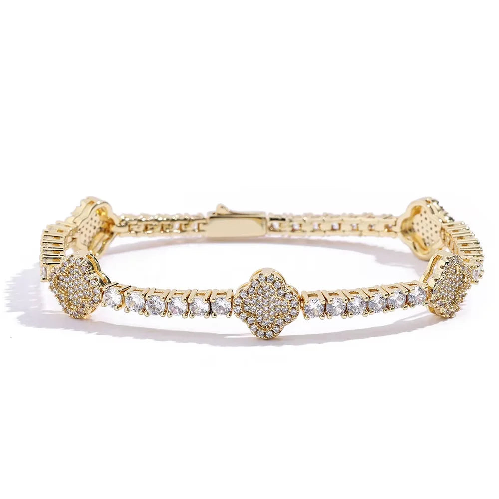 D VVS1 Moissanite Tennis Bracelet Four Leaf Clover s925 Sterling Silver Plated 18k with GRA Wedding Bracelets for Women