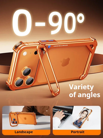 9-Shaped for iPhone 17 Pro Max 17 Pro Phone Case for Magsafe Wireless Charging With Lens Holder Stand Metal Frameless Shell