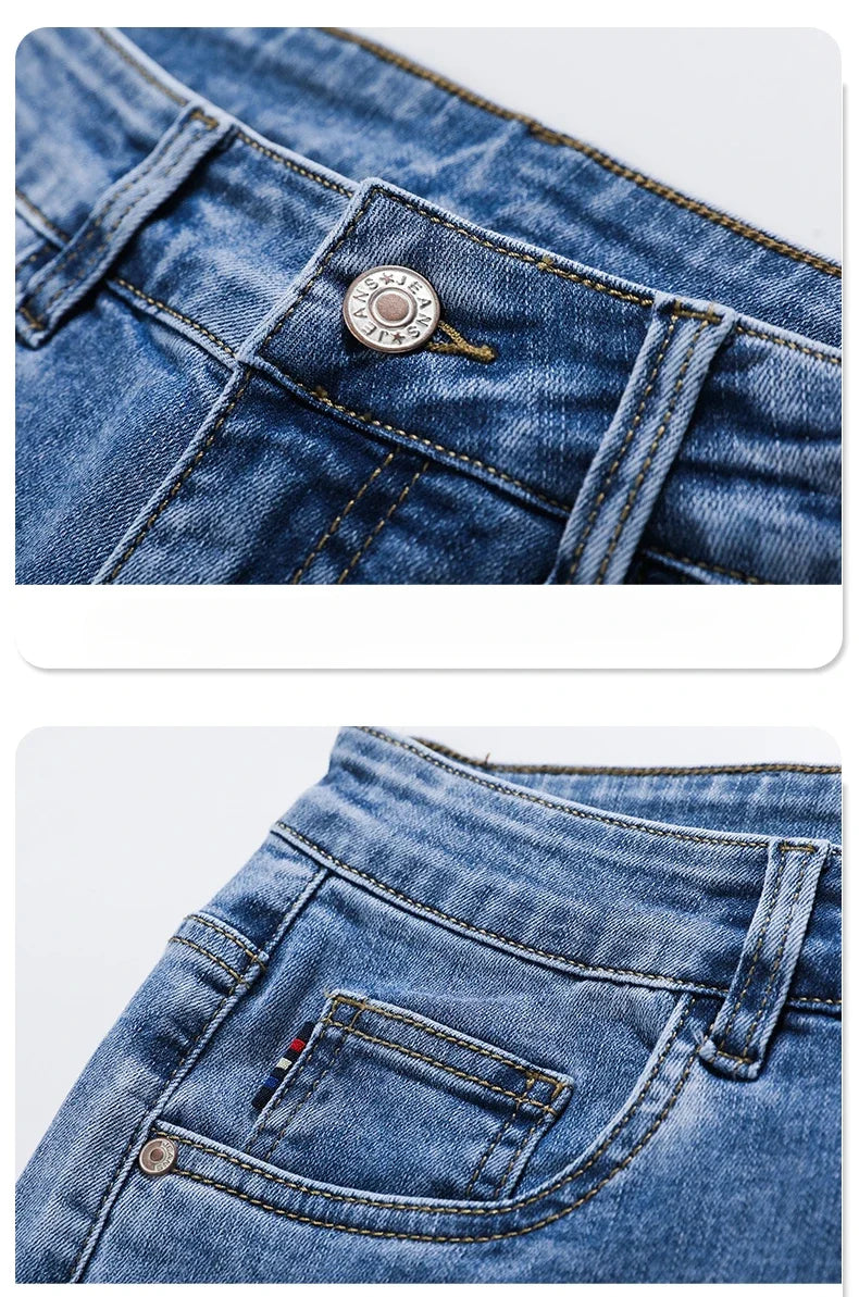 2026 Summer Men's Jeans Slim Fit Jeans Thin Stretch Straight Light Business Casual Denim Long Pants Male Classic Style Brand